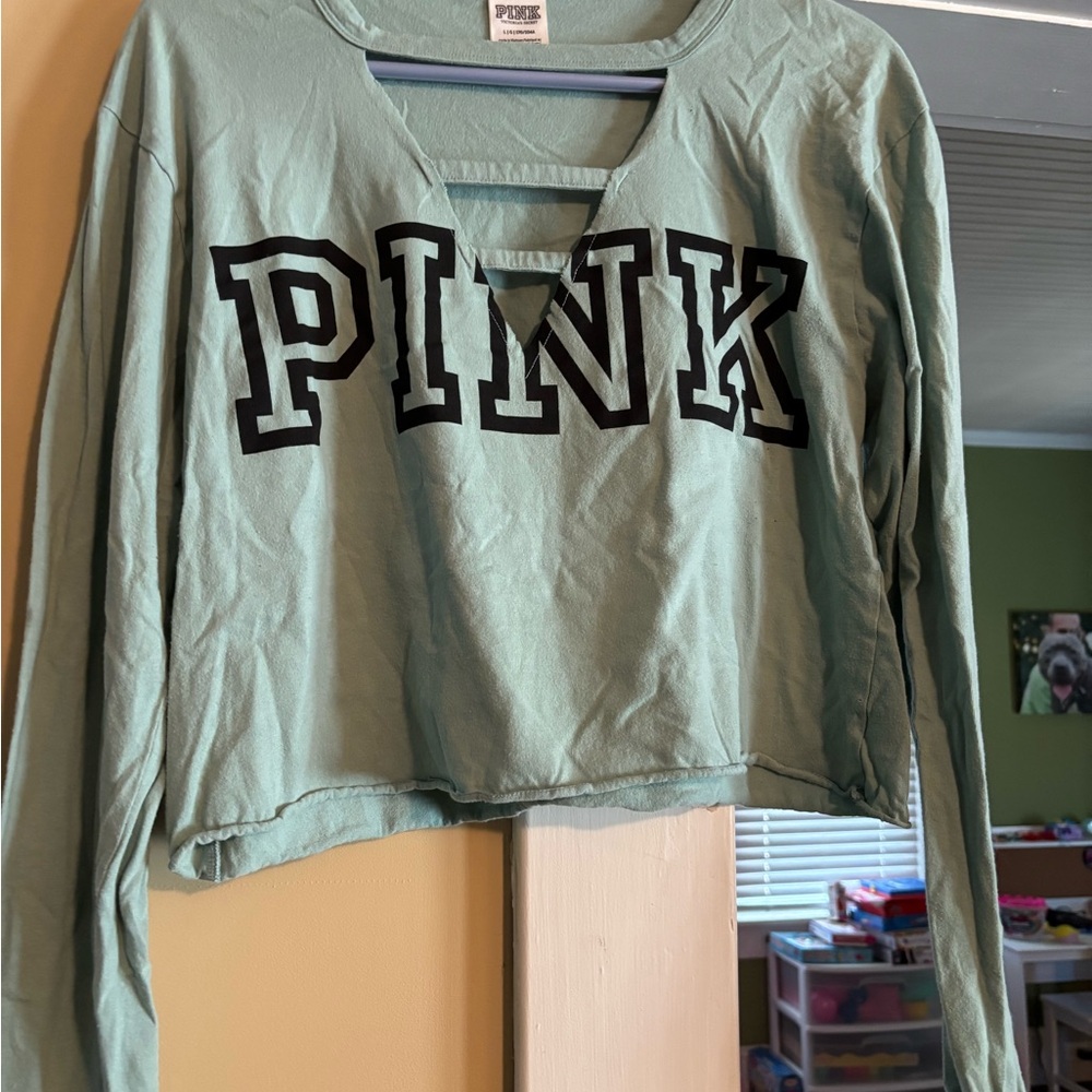 Green Long Sleeve PINK Top